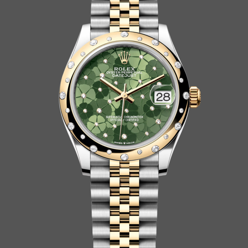 Rolex Datejust Dames 278343RBR Replica - Olijfgroene Wijzerplaat Diamanten Lunette