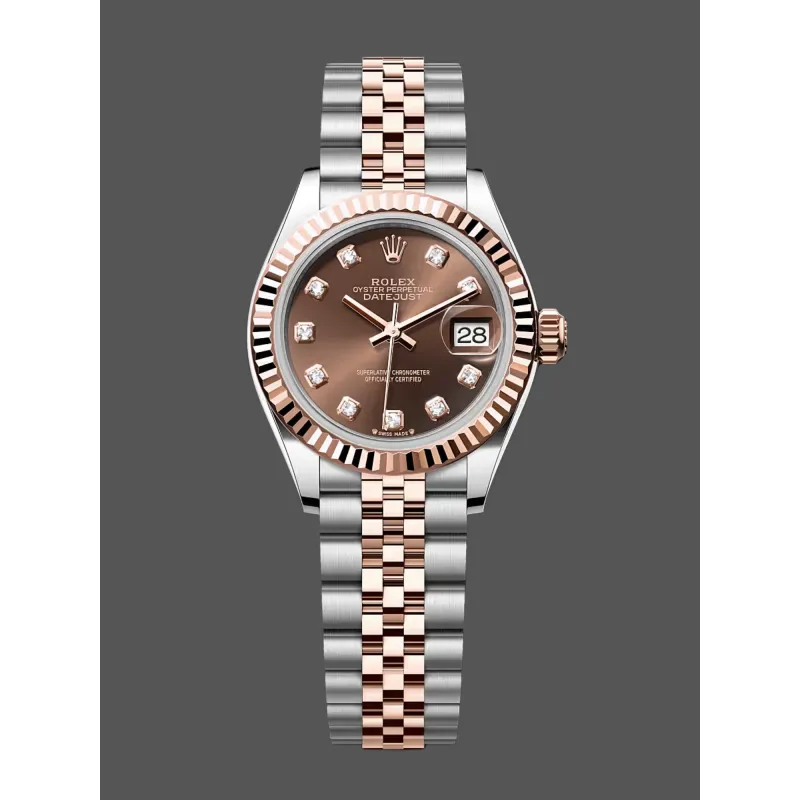 Rolex Datejust 28 Uniseks 279171 Replica - Bruine Wijzerplaat Geribbelde Lunette