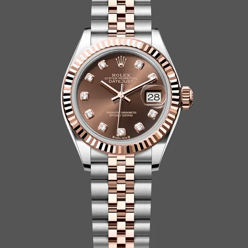 Rolex Datejust 28 Uniseks 279171 Replica - Bruine Wijzerplaat Geribbelde Lunette