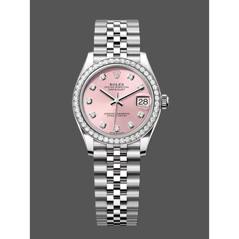 Rolex Datejust 31 Dames 278384RBR Replica - Roze Wijzerplaat Diamanten Lunette