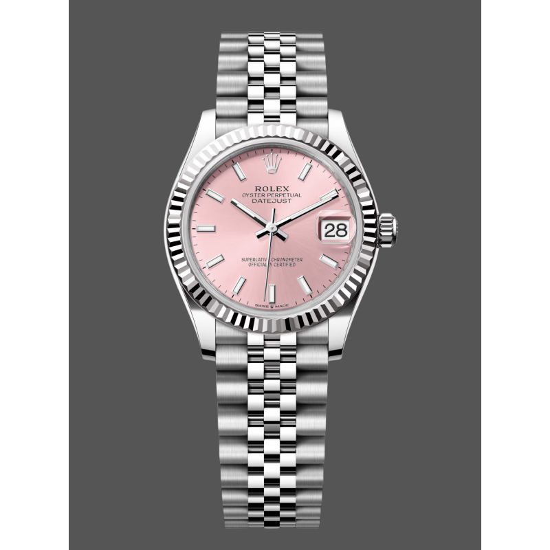 Rolex Datejust Dames 278274 Replica - Roze Wijzerplaat Geribbelde Lunette