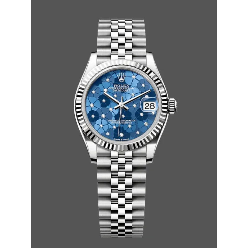Rolex Datejust 31 Dames 278274 Replica - Blauwe Wijzerplaat Geribbelde Lunette