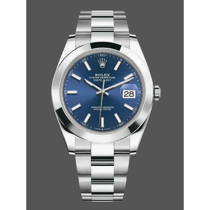 Rolex Datejust 126300 Replica - Blauwe Wijzerplaat Geribbelde Lunette