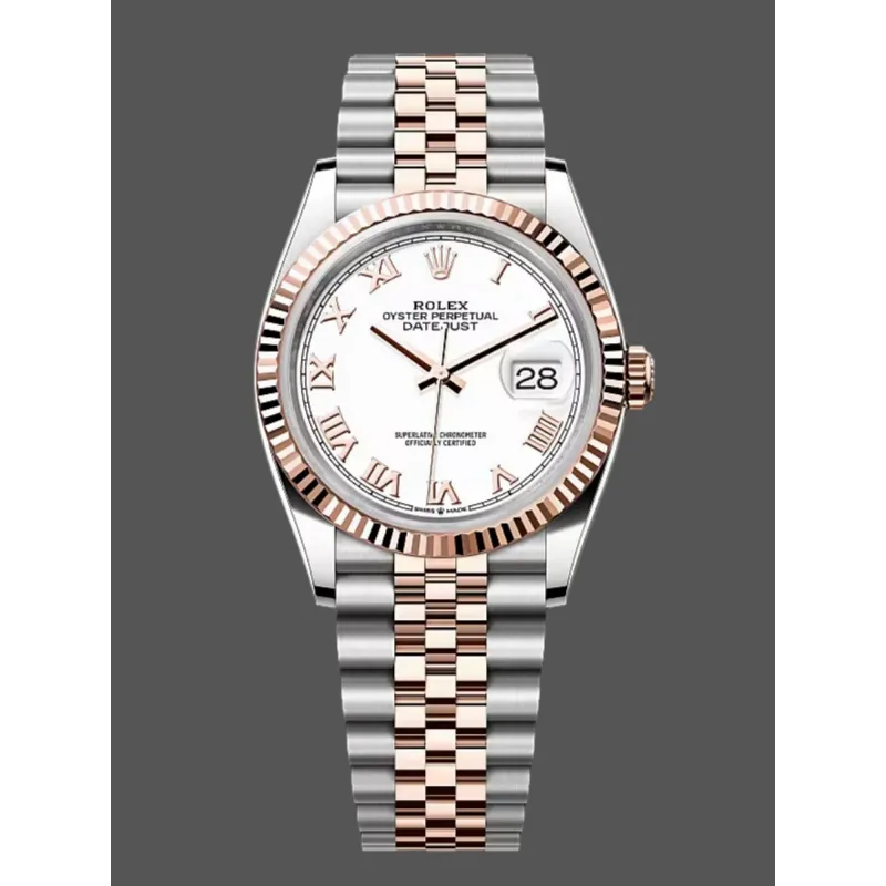 Rolex Datejust Dames 126231 Replica - Witte Wijzerplaat Geribbelde Lunette