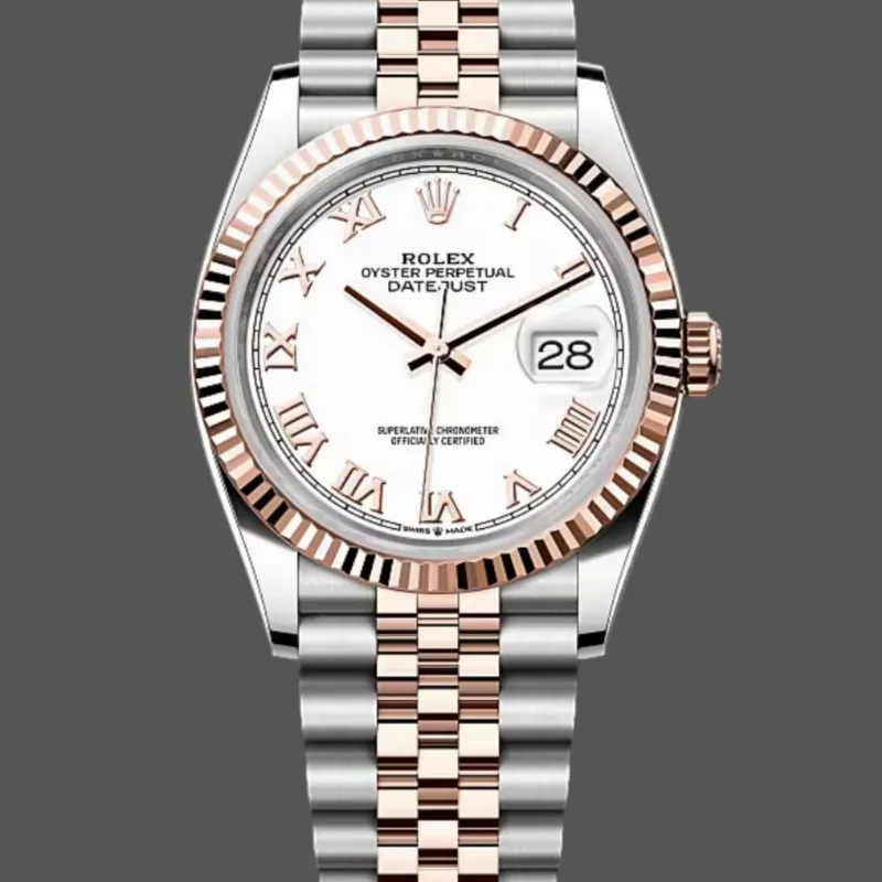 Rolex Datejust Dames 126231 Replica - Witte Wijzerplaat Geribbelde Lunette