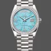 Rolex Day-Date 36 Uniseks 128349RBR Replica - Turquoise Wijzerplaat Diamanten Lunette