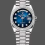 Rolex Day-Date 36 Uniseks 128349RBR Replica - Blauwe Wijzerplaat Diamanten Lunette
