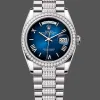 Rolex Day-Date 36 Uniseks 128349RBR Replica - Blauwe Wijzerplaat Diamanten Lunette
