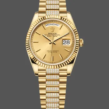 Rolex Day-Date 36 Uniseks 128238 Replica - Champagne Wijzerplaat Geribbelde Lunette