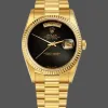 Rolex Day-Date 36 Uniseks 18038 Replica - Zwarte Wijzerplaat Geribbelde Lunette