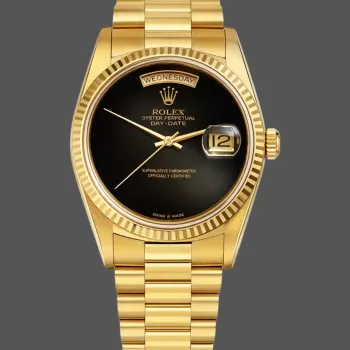 Rolex Day-Date 36 Uniseks 18038 Replica - Zwarte Wijzerplaat Geribbelde Lunette