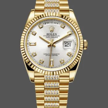 Rolex Day-Date 36 Uniseks 128238 Replica - Zilveren Wijzerplaat Geribbelde Lunette