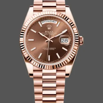 Rolex Day-Date 40 228235 Replica - Chocoladebruine Wijzerplaat Geribbelde Lunette