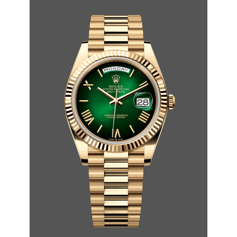 Rolex Day-Date 40 228238 Replica - Groene Wijzerplaat Geribbelde Lunette