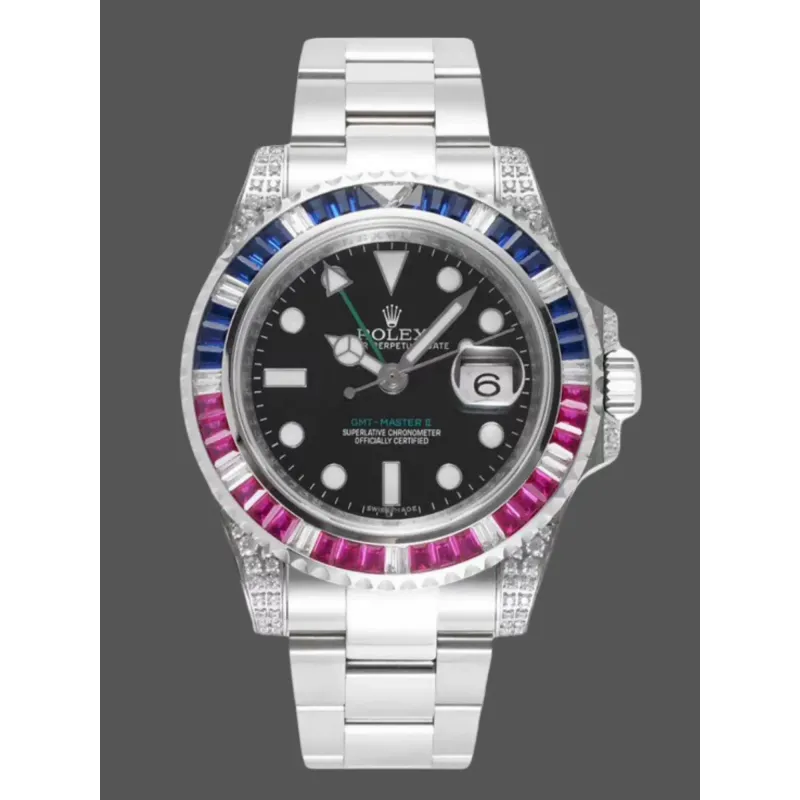 Rolex GMT-Master II Pepsi 126710BLRO Replica - Zwarte Wijzerplaat Diamanten Lunette