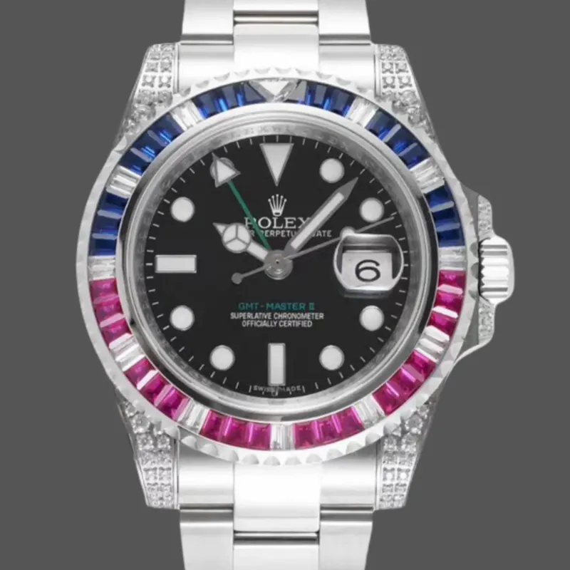 Rolex GMT-Master II Pepsi 126710BLRO Replica - Zwarte Wijzerplaat Diamanten Lunette