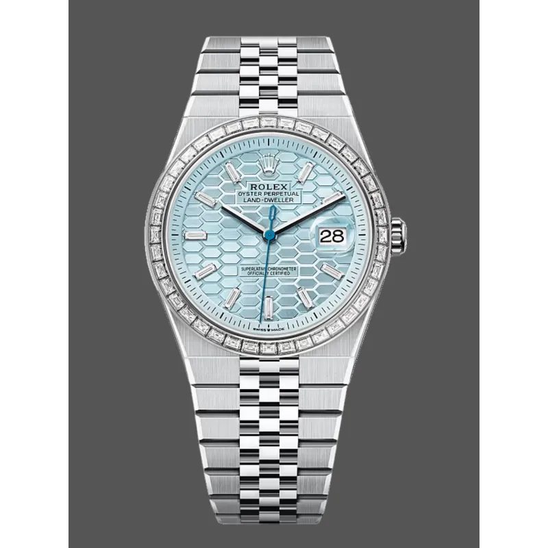 Rolex Land Dweller 127386 Replica - IJsblauwe Wijzerplaat Diamanten Lunette