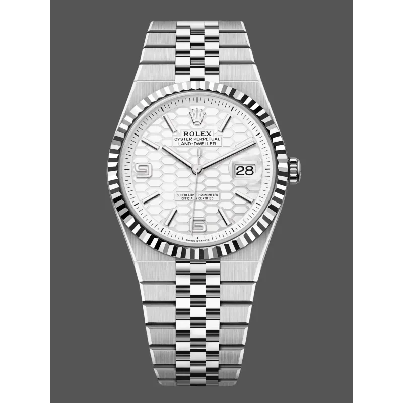 Rolex Land-Dweller 40 127334 Replica - Zilveren Wijzerplaat Geribbelde Lunette