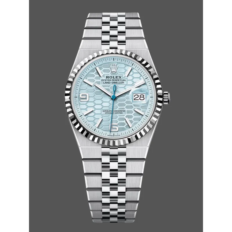 Rolex Land Dweller Uniseks 127236 Replica - IJsblauwe Wijzerplaat Geribbelde Lunette