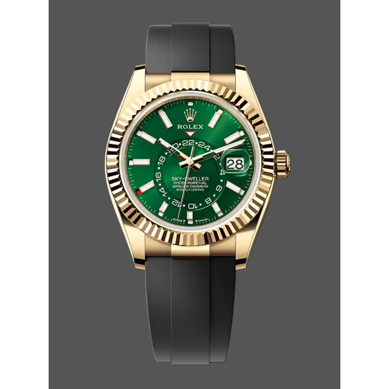 Rolex Sky-Dweller 336238 Replica - Groene Wijzerplaat Geribbelde Lunette