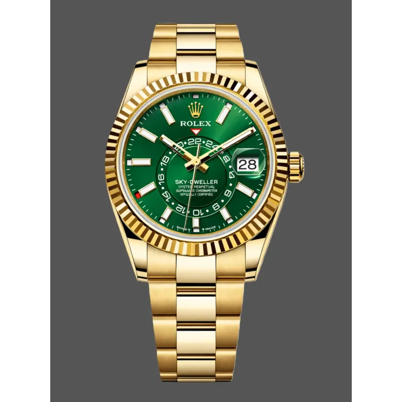 Rolex Sky-Dweller 336938 Replica - Groene Wijzerplaat Geribbelde Lunette