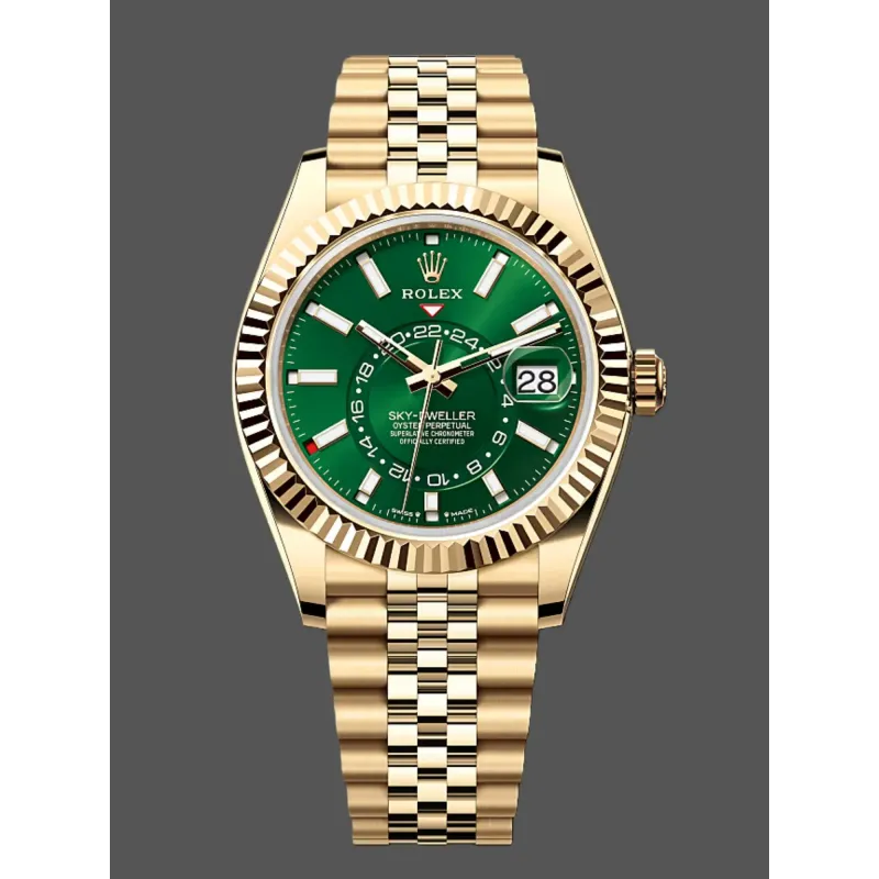 Rolex Sky-Dweller 336938 Replica - Groene Wijzerplaat Geribbelde Lunette