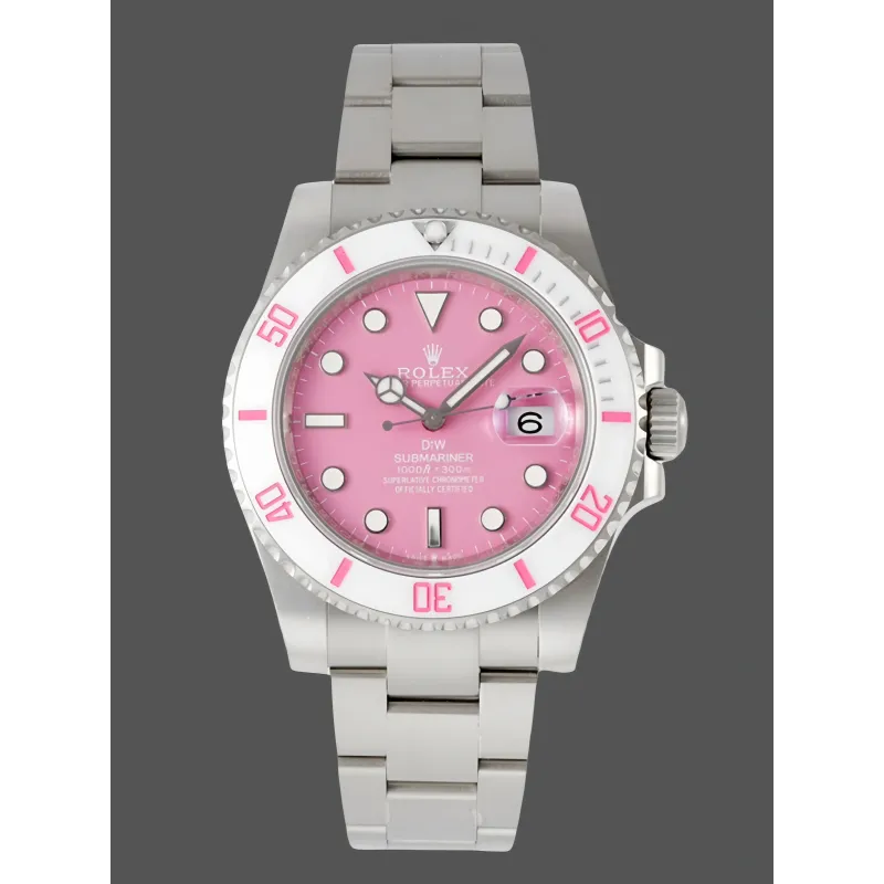 Rolex Submariner Hulk 116610 Replica - Roze Wijzerplaat Geribbelde Lunette