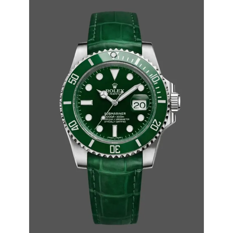 Rolex Submariner Date Hulk 116610LV Replica - Groene Wijzerplaat Leren Band