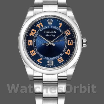 Replica Rolex Oyster Perpetual Air-King-114200, 34 mm, concentrisch blauwe wijzerplaat, unisex concentrisch blauw