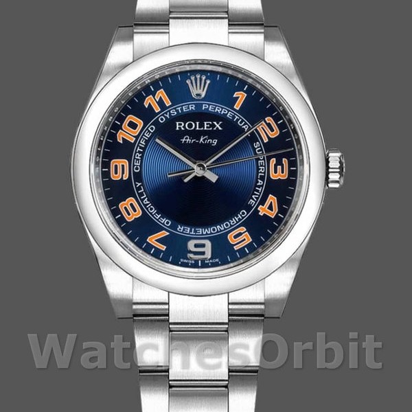 Replica Rolex Oyster Perpetual Air-King-114200, 34 mm, concentrisch blauwe wijzerplaat, unisex concentrisch blauw