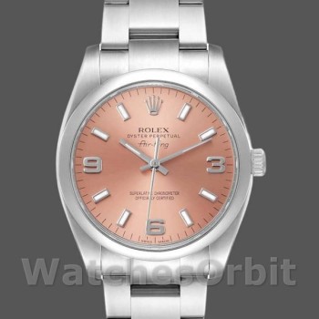 Replica Rolex Oyster Perpetual Air-King 114200-34mm, Zalm wijzerplaat, unisex Zalm
