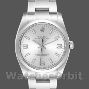 Replica Rolex Oyster Perpetual Air-King-114200, 34 mm, zilver Arabische wijzerplaat, unisex zilver