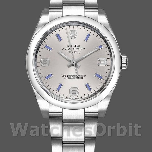 Replica Rolex Oyster Perpetual Air-King-114200, 34mm, Zilveren wijzerplaat, Unisex Zilver