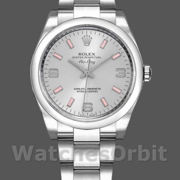 Replica Unisex's Rolex Oyster Perpetual Air-King-114200, 34mm, Zilveren Wijzerplaat, Roze Vleugel