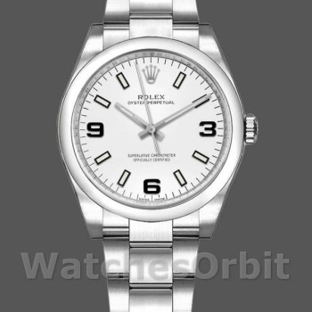 Replica Unisex's Rolex Oyster Perpetual Air-King 34mm Unisex-114200-White Dial-Automatic Automatisch:levenslang waterdicht, Zwitsers: 30 meter, TOP: 100 meter