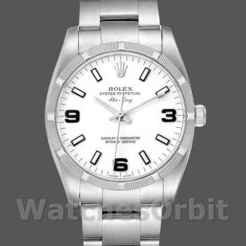 Replica Rolex Oyster Perpetual Air-King-114210, 34mm, Witte Wijzerplaat, Unisex Wit