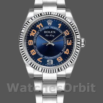 Replica Rolex Oyster Perpetual Air-King 34mm Unisex-114234-Blauwe wijzerplaat-Roestvrij staal Oyster Blue