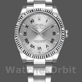 Replica Heren Rolex Oyster Perpetual Air-King-114234, 41mm, Zilveren Romeinse Diamanten Wijzerplaat
