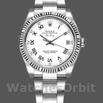 Replica Rolex Oyster Perpetual Air-King 34mm Unisex-114234-White Diamond Dial Wit Diamant