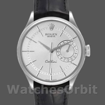 Replica Rolex Cellini Date 39mm Heren-50519-Zwart Leer-Zilveren Wijzerplaat Zilver