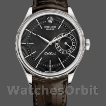 Replica Rolex Cellini Date 39mm Heren-50519-Bruin Leer-Zwarte Wijzerplaat Zwart<br />