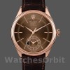 Replica Rolex Cellini Dual Time 39mm Heren-50525-Bruin Guilloche Wijzerplaat-Bruin Lederen Band Bruin