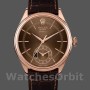 Replica Rolex Cellini Dual Time 39mm Heren-50525-Bruin Guilloche Wijzerplaat-Bruin Lederen Band Bruin
