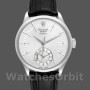 Replica Rolex Cellini Dual Time 39mm Heren-50529-Zilver Sunburst Dial-Zwart lederen band Zilver