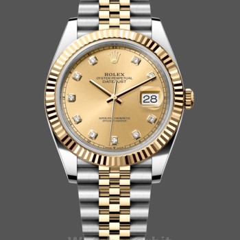 Replica Rolex Datejust 41mm Heren-M126333-0012-Champagne Diamanten Wijzerplaat-Twee Tinten Geelgoud