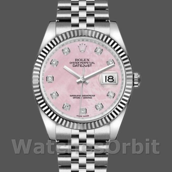 Replica Rolex Datejust 36mm Dames-116234-Roze MOP-Diamanten Wijzerplaat Roze MOP-Diamanten