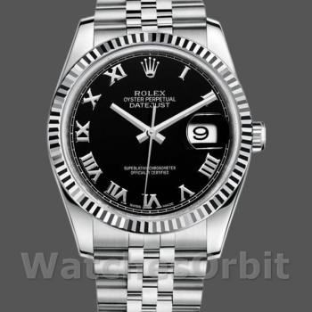 Replica Rolex Datejust 36mm Heren-116234-Roestvrij Staal-Spijkerplaat-Zwarte Romeinse Wijzerplaat Zwart