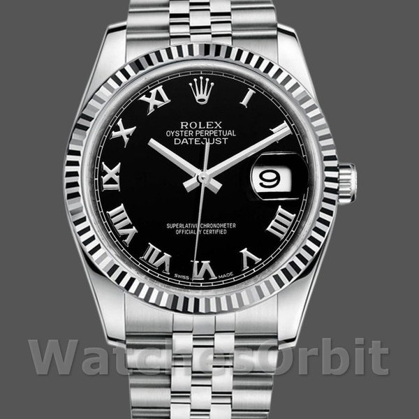 Replica Rolex Datejust 36mm Heren-116234-Roestvrij Staal-Spijkerplaat-Zwarte Romeinse Wijzerplaat Zwart