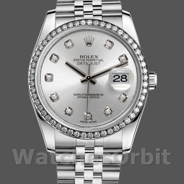 Replica Rolex Datejust 36mm voor dames-116244-Zilveren wijzerplaat-Diamanten Zilver