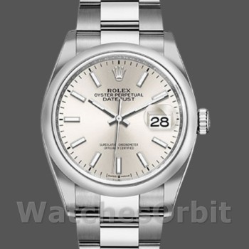 Replica Rolex Datejust 36mm Unisex-126200-Roestvrij Staal-Zilveren Index Wijzerplaat Zilver